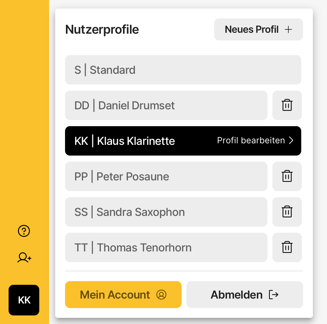 Screenshot einer Profilübersicht im Klassenzimmer mit mehreren nach Klassenstufen strukturierten Profilen