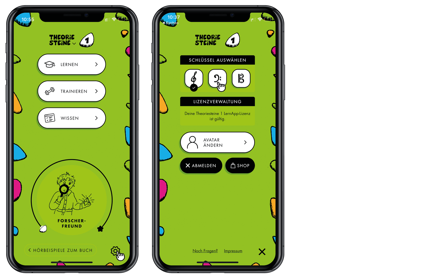 Screenshot der App-Einstellungen zur Auswahl des passenden Notenschlüssels