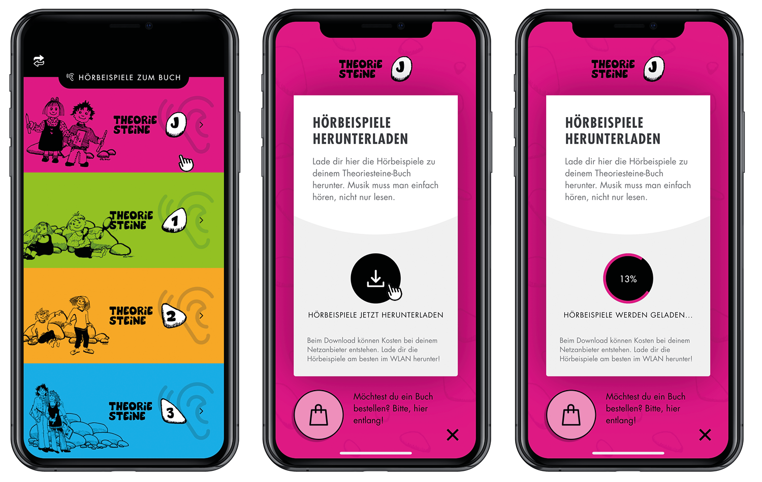 Screenshot des Downloadvorgangs der Hörbeispiele in der Theoriesteine App