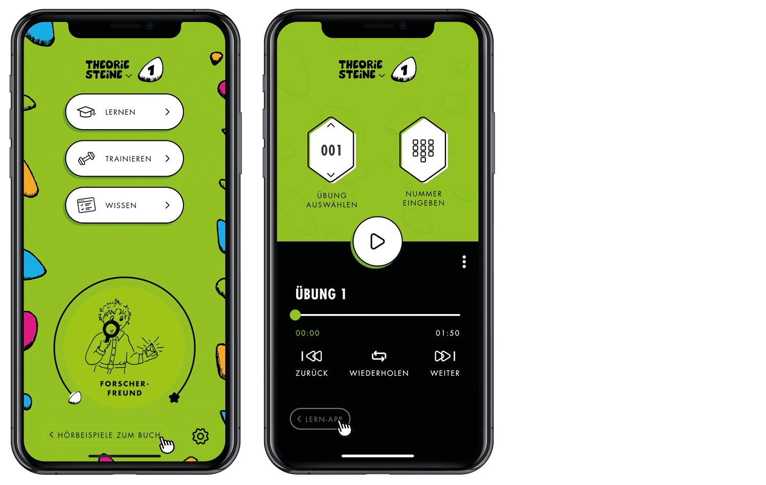 Screenshot der zweiten Möglichkeit, in der App zwischen LernApp und Hörbeispielen zu wechseln