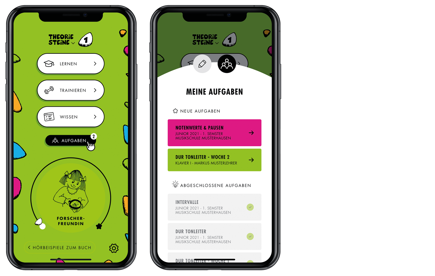 Screenshot des Startbildschirms der App mit dem Button „Aufgaben” und der Anzahl neuer, offener und erledigter Aufgaben